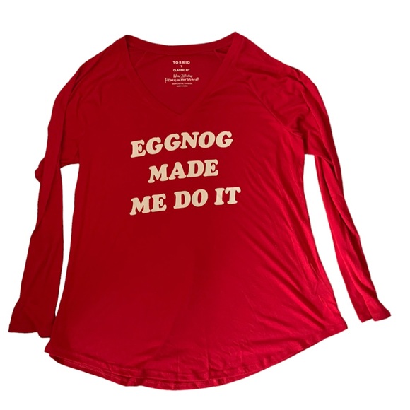 TORRID Classic Fit Bold Red LS Christmas “Eggnog Made Me Do It” T-Shirt Top - Picture 2 of 7